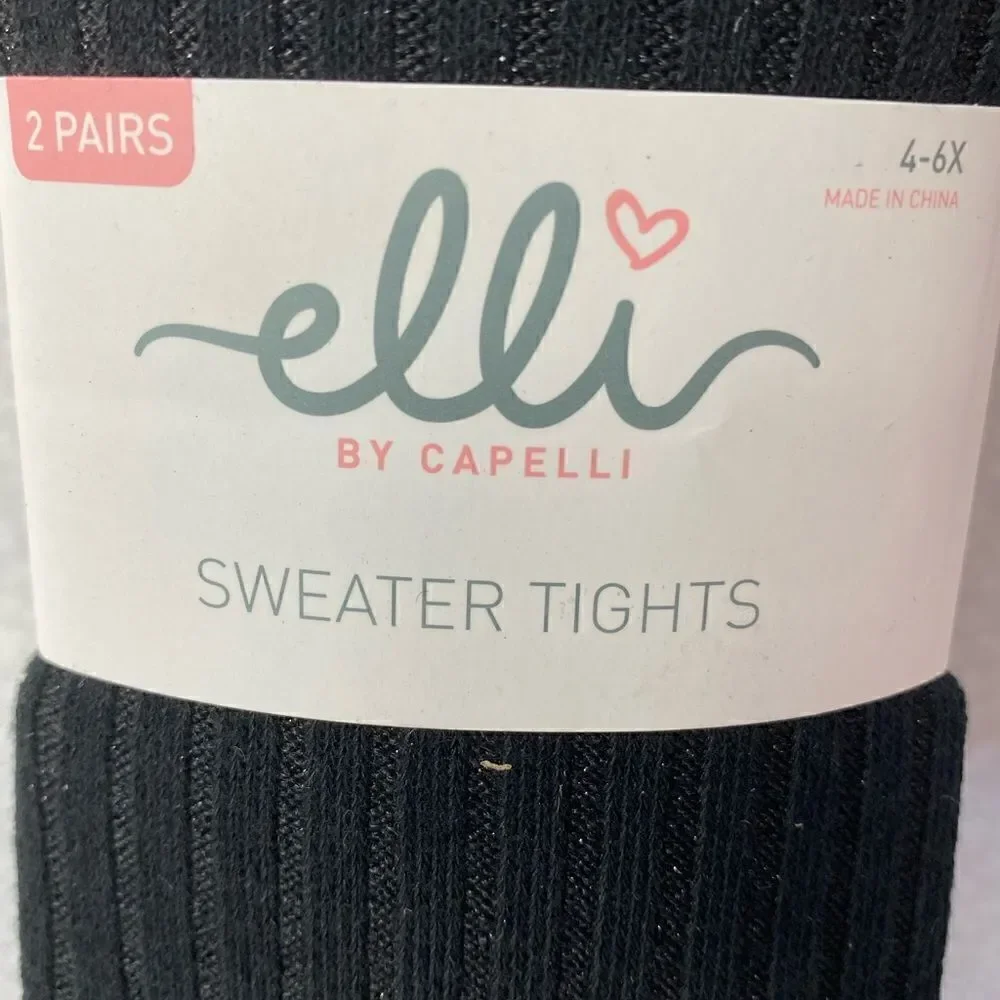 ELLI BY Capelli  2-Pack Black Sweater Tights Size 4-6X